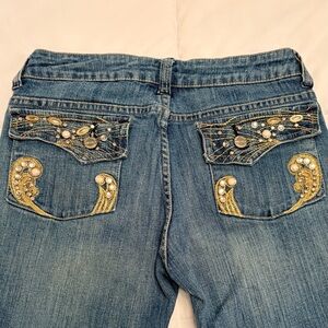 💎🔥 RARE Vintage Y2K Revolt Low Rise Blue Flare Jeans | Beaded Pockets | Size 9💎🔥